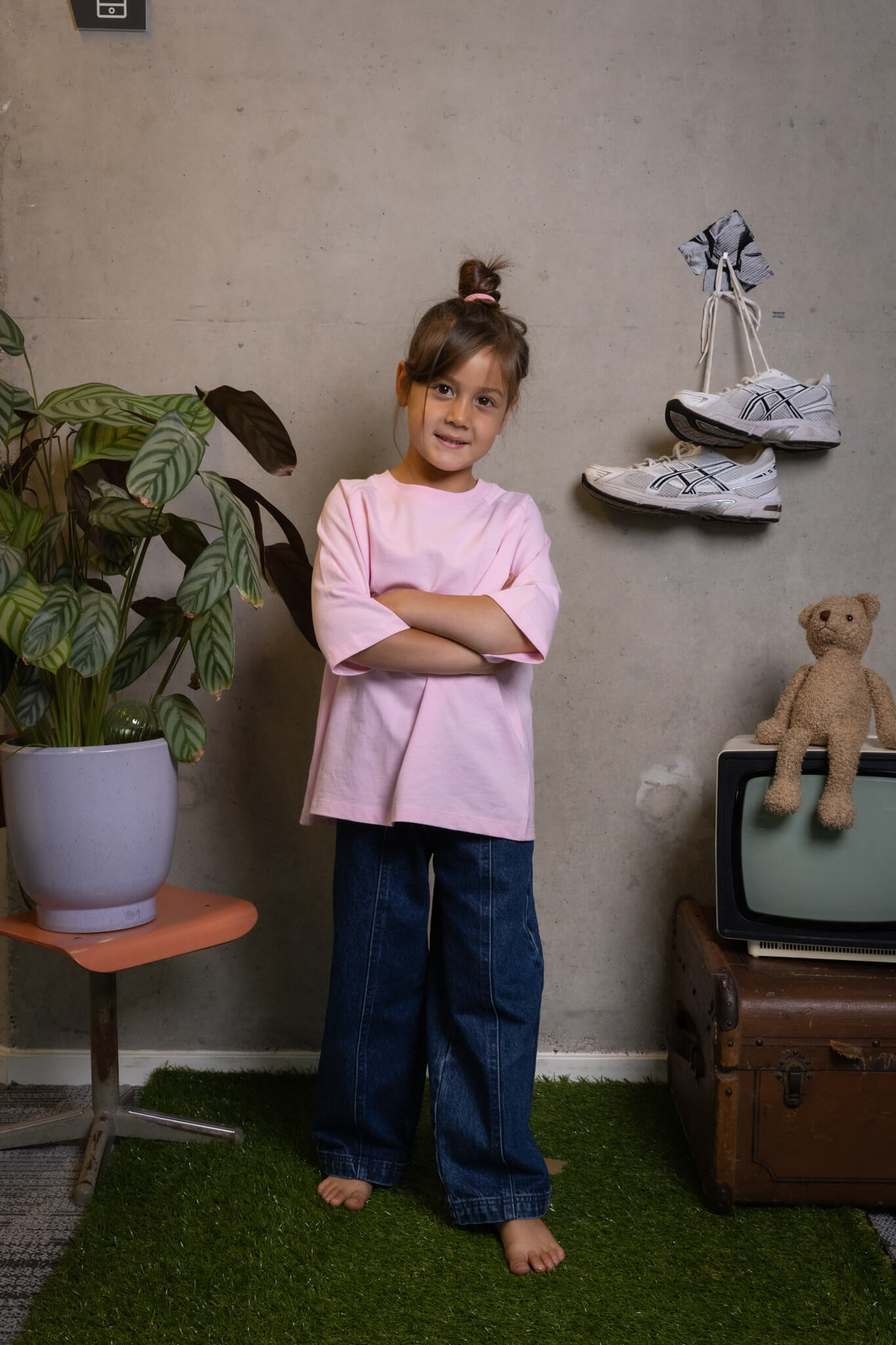FIT #9 casual oversized pink tee on confident kid, keeping it real and creative with Toddie style.
