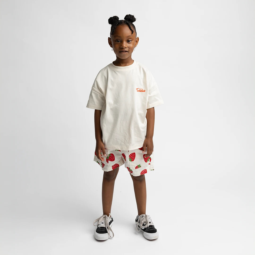Strawberry, short, cotton, Toddie, Kidswear, Streetwear, Creme, Red, oversized, 